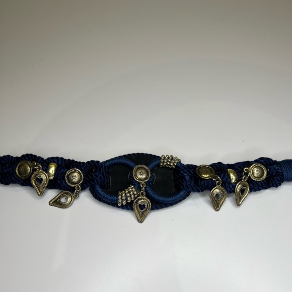 Designer unknown navy passiementerie twisted cord belt with silver charms. - Picture 2 of 4